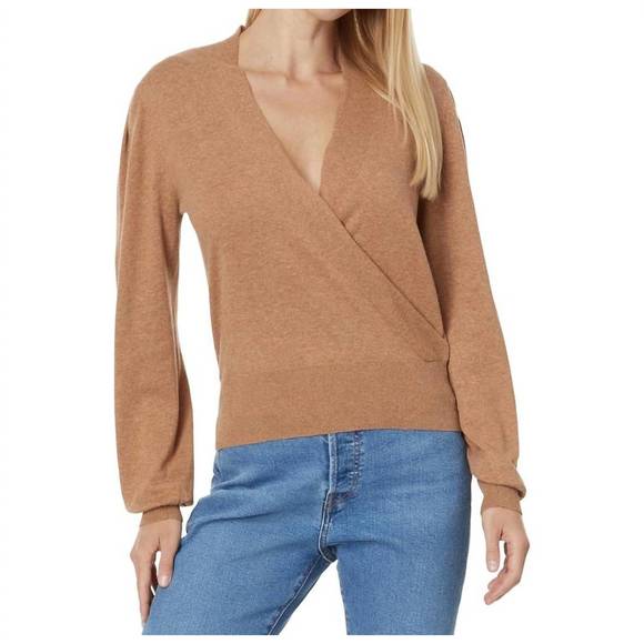 NEW LILLA P long sleeve surplice sweater in bourbon